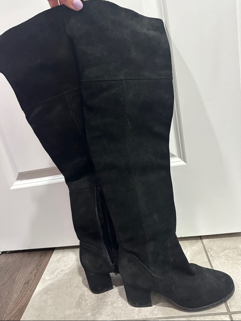 Black Over-the-Knee Suede Block Heel Boots